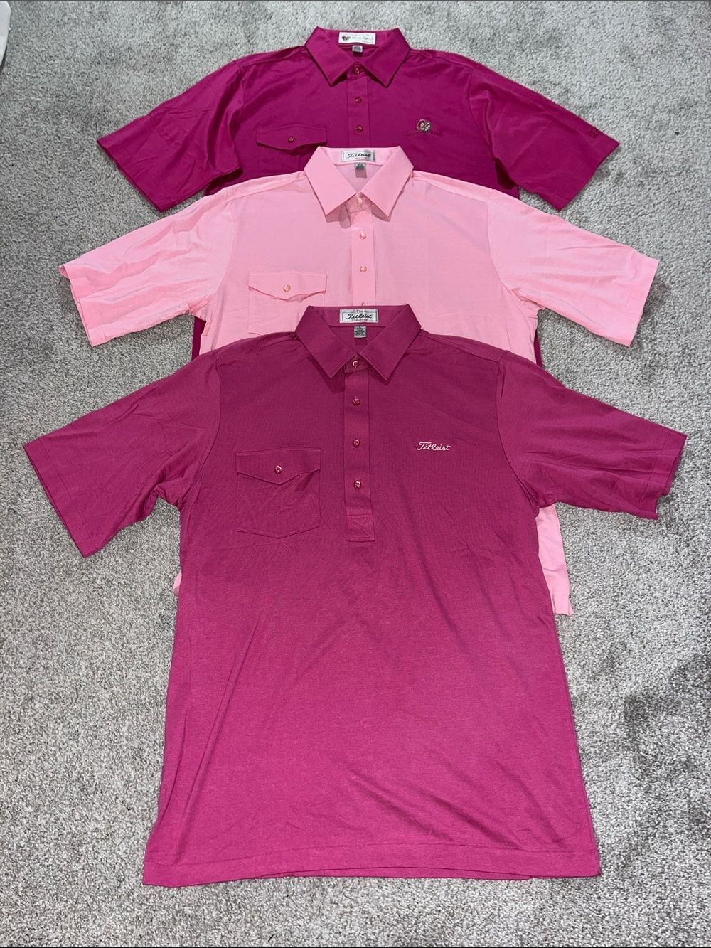 New Rare Lot of 3 Titleist Vintage Pink pocket Polo golf shirt L Retro Goodness